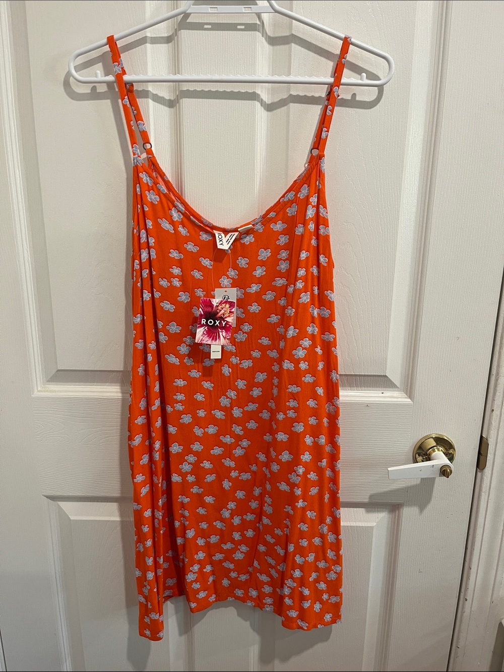 Roxy Orange Floral Slip Dress with White Blossoms